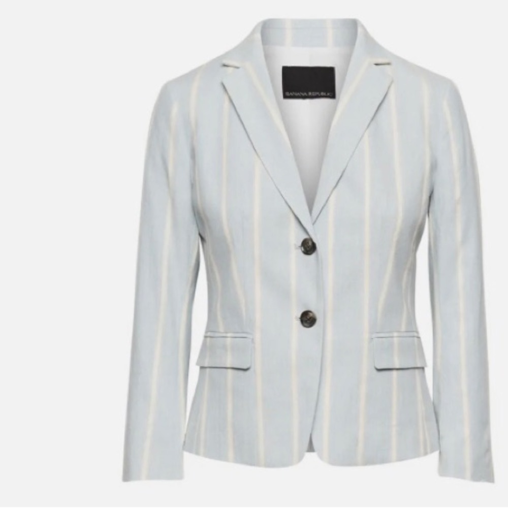 Banana Republic Linen Blend Pinstripe Blazer Petite 4